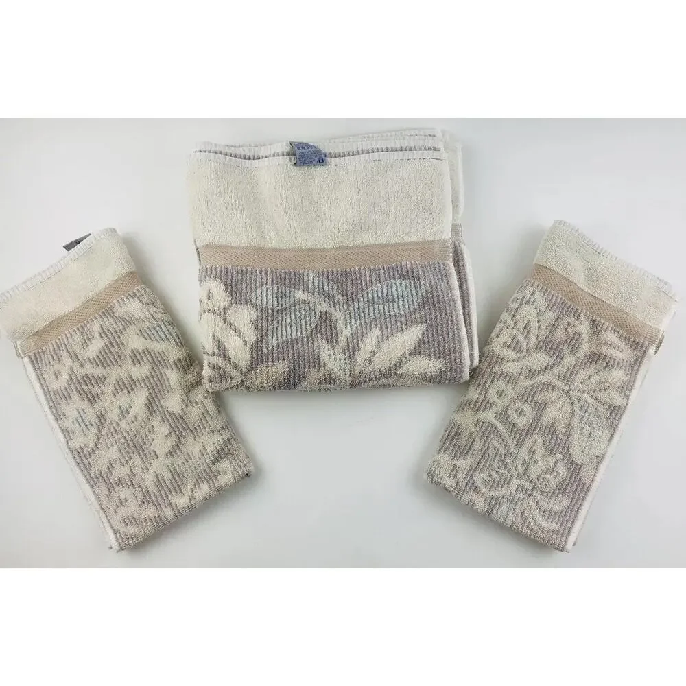3 Royal Velvet Fieldcrest Towels Floral Flower Pink Blue Cream Bath Body Hand Sp